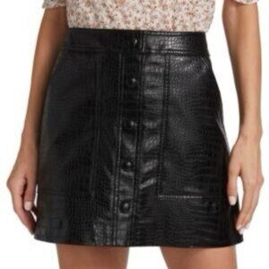 Catherine Malandrino Black Croc Embossed Mini Skirt